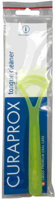 Curaprox CTC 202 škrabka na jazyk dvoučepelová široká barva: žlutozelená