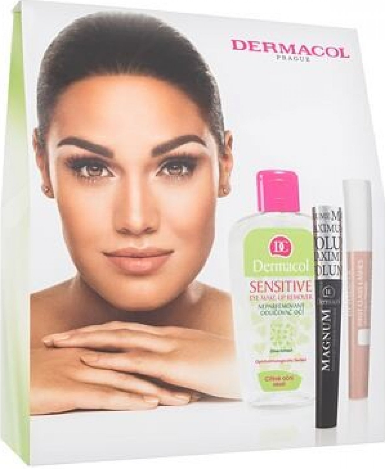 Dermacol Magnum odstín Black řasenka Magnum 7,5 ml + báze pod řasenku First Class Lashes 9 ml + odličovač očí Sensitive Eye Make-up Remover 150 ml…