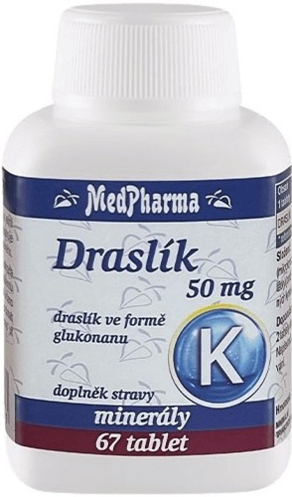 Draslík 50 mg ve formě glukonanu draselného 67 tablet