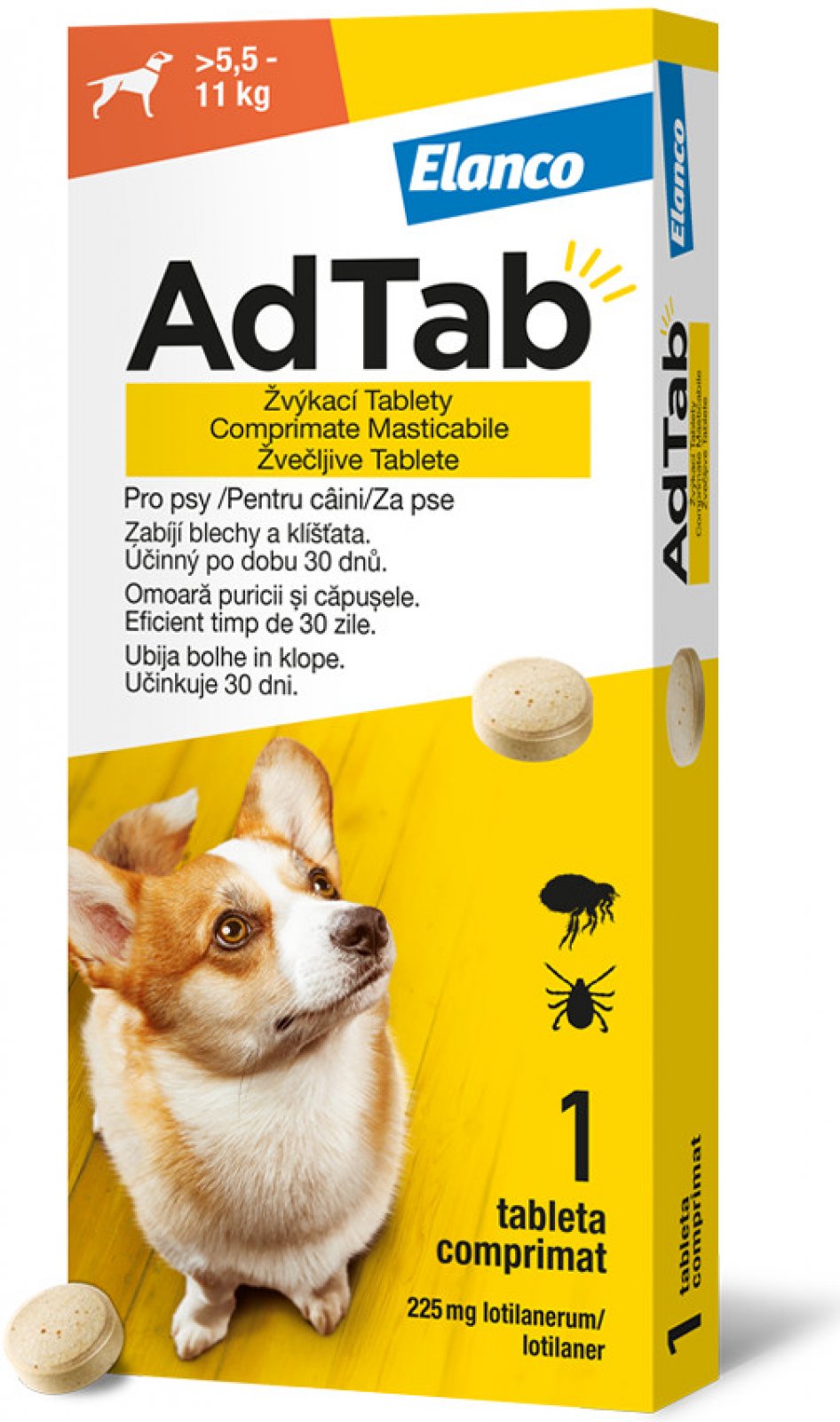 ADTAB 225 mg žvýkací tableta pro psy 5,5–11 kg 1 kus