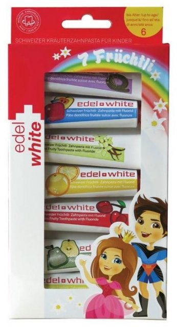 Edel+White 7 ovocných dětských zubních past 7 x 9,3 ml