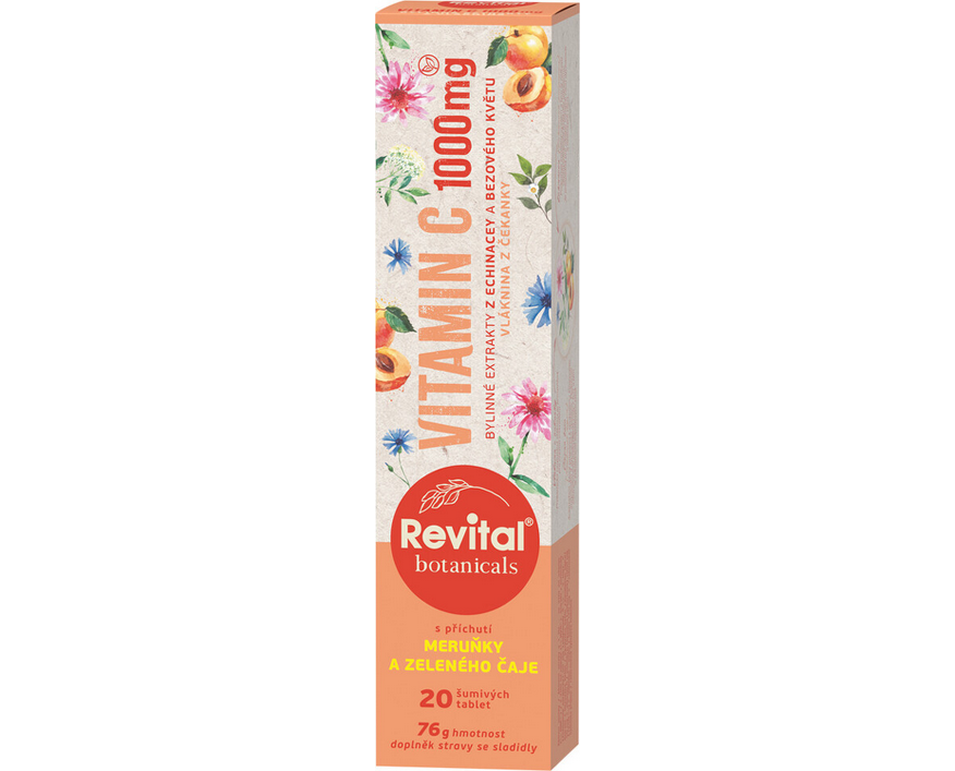 Revital Botanicals Vitamin C 1000 mg s bylinnými extrakty meruňka a zelený čaj 20 šumivých tablet