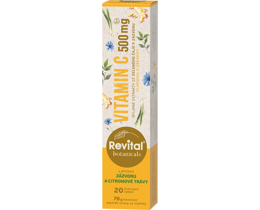 Revital Botanicals Vitamin C 500 mg s bylinnými extrakty zázvor a citrónová tráva 20 šumivých tablet