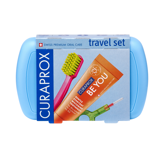 Curaprox Travel set stejnobarevný mix náhradních hlavic magenta 2 ks Název varianty: Příchuť: Meruňka + broskev