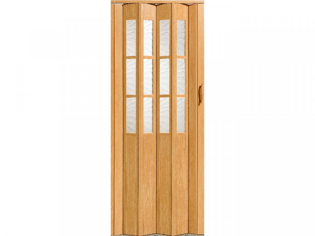 harmonikové dvere s okienkami svetlý dub