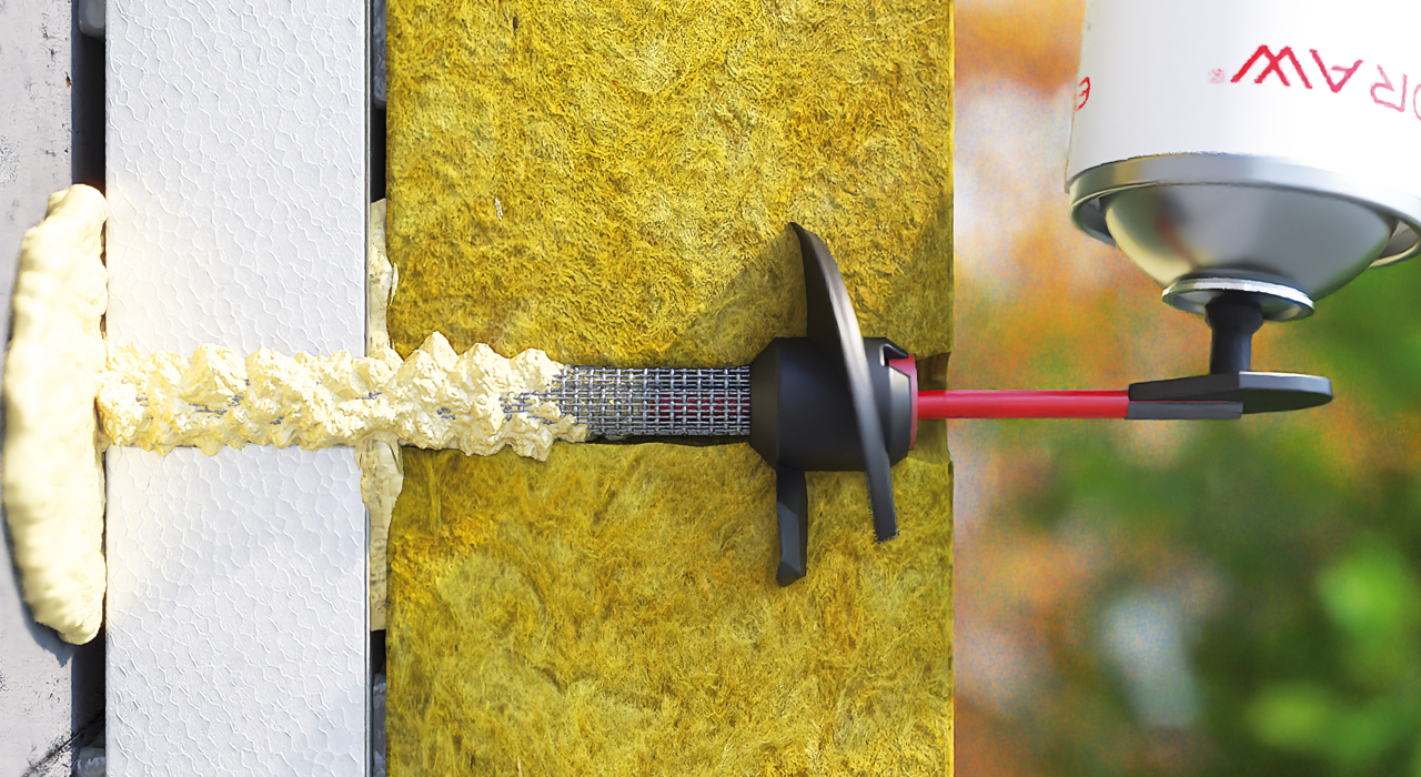 Kotvení minerální vlny pro aplikaci obkladů