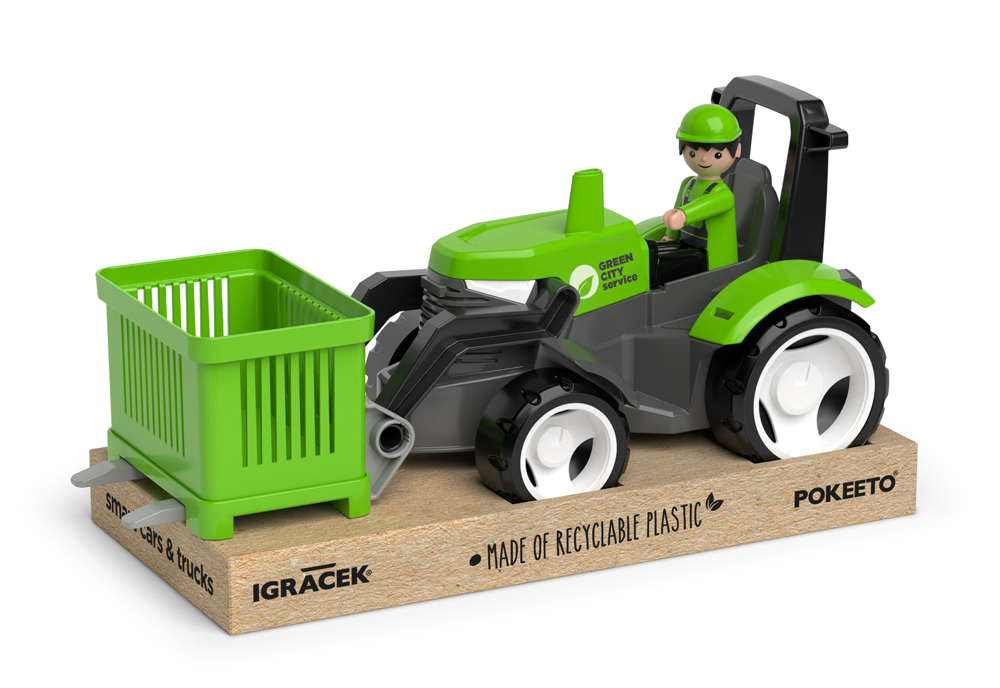 ECO MultiGO Zelený traktor s vidlemi, paleta, koš, Igráček