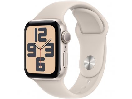 Chytré hodinky Apple Watch SE 2023 GPS 44mm pouzdro z hvezdně bílého hliníku - hvězdně bílý sportovní řemínek - S/M