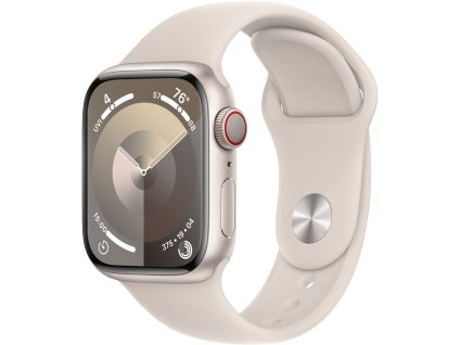 Chytré hodinky Apple Watch Series 9 GPS + Cellular 45mm pouzdro z hvezdně bílého hliníku - hvězdně bílý sportovní řemínek - S/M