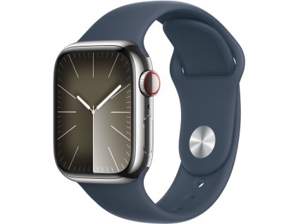 Chytré hodinky Apple Watch Series 9 GPS + Cellular 45mm pouzdro ze stříbrné nerezové oceli - S/M bouřkově modrý sportovní řemínek