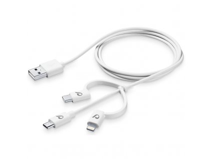 Kabel CellularLine USB/Lightning + Micro USB + USB-C, 1,2m - bílý