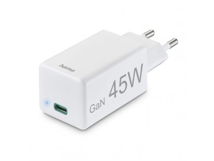 Nabíječka do sítě Hama 45W, GaN, USB-C, PD/QC - bílá
