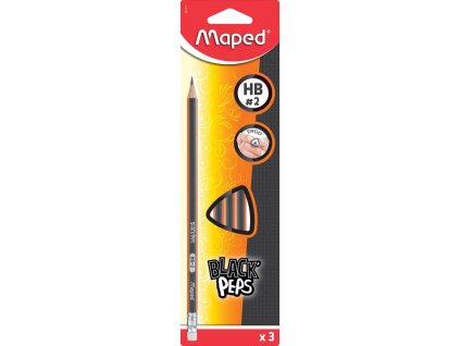 maped crayon black apos peps hb avec gomme etui brochable cartonne de 3 pieces