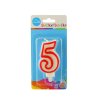 Sviečka číslová "5" 75 mm, bielo-červená