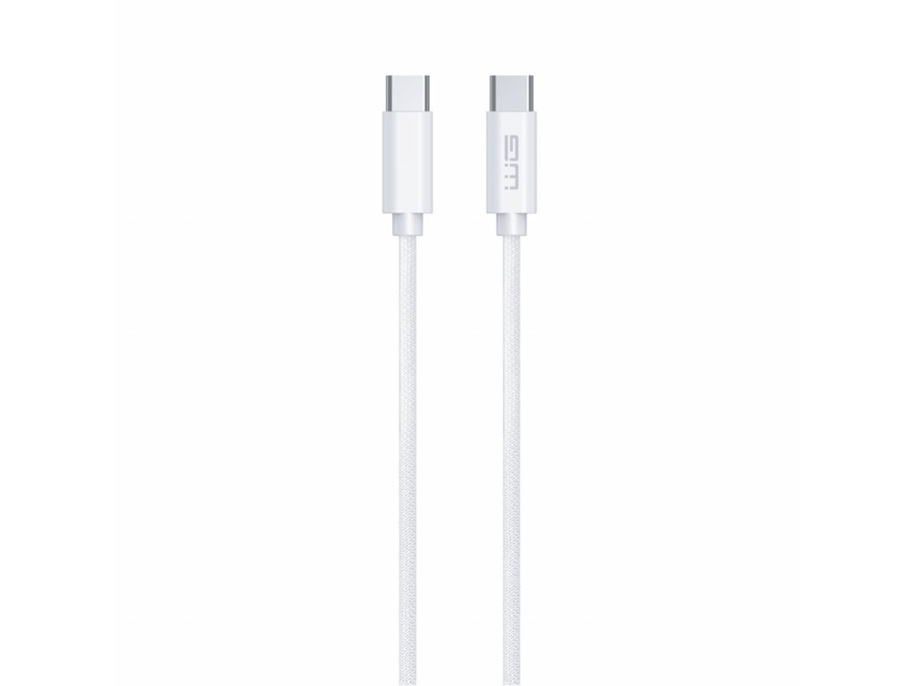 Datový kabel Type-C (male) to Type-C (male)/cotton braided/eco cable/bílý/2m/3A