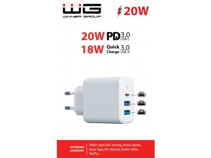 Síťová nabíječka 3xUSB QC 3.0+QC 3.0+PD 3.0/2xUSB-A+1xUSB-C (Bílá)