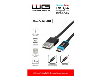 Datový LED light kabel Micro USB (1m) (Černý)
