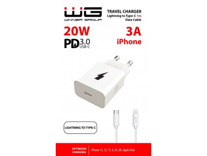 Síťová nabíječka 1xUSB-C-PD 20W nylon cable type C-Lightning MFI (Bílá)