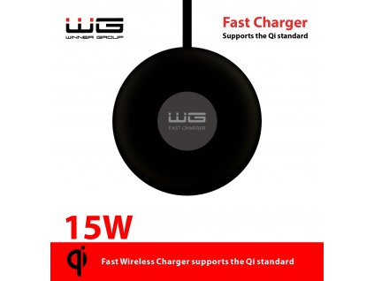 Bezdrátová FAST 15W nabíječka kulatá stolní-wireless (Černá)