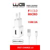 USB Fast Charger 2,1A + MICRO-USB Cable (Bílá)