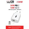 Síťová nabíječka 2xUSB/30W USB-C PD3,0/PPS/QC4+ 18W USB-A/bílá
