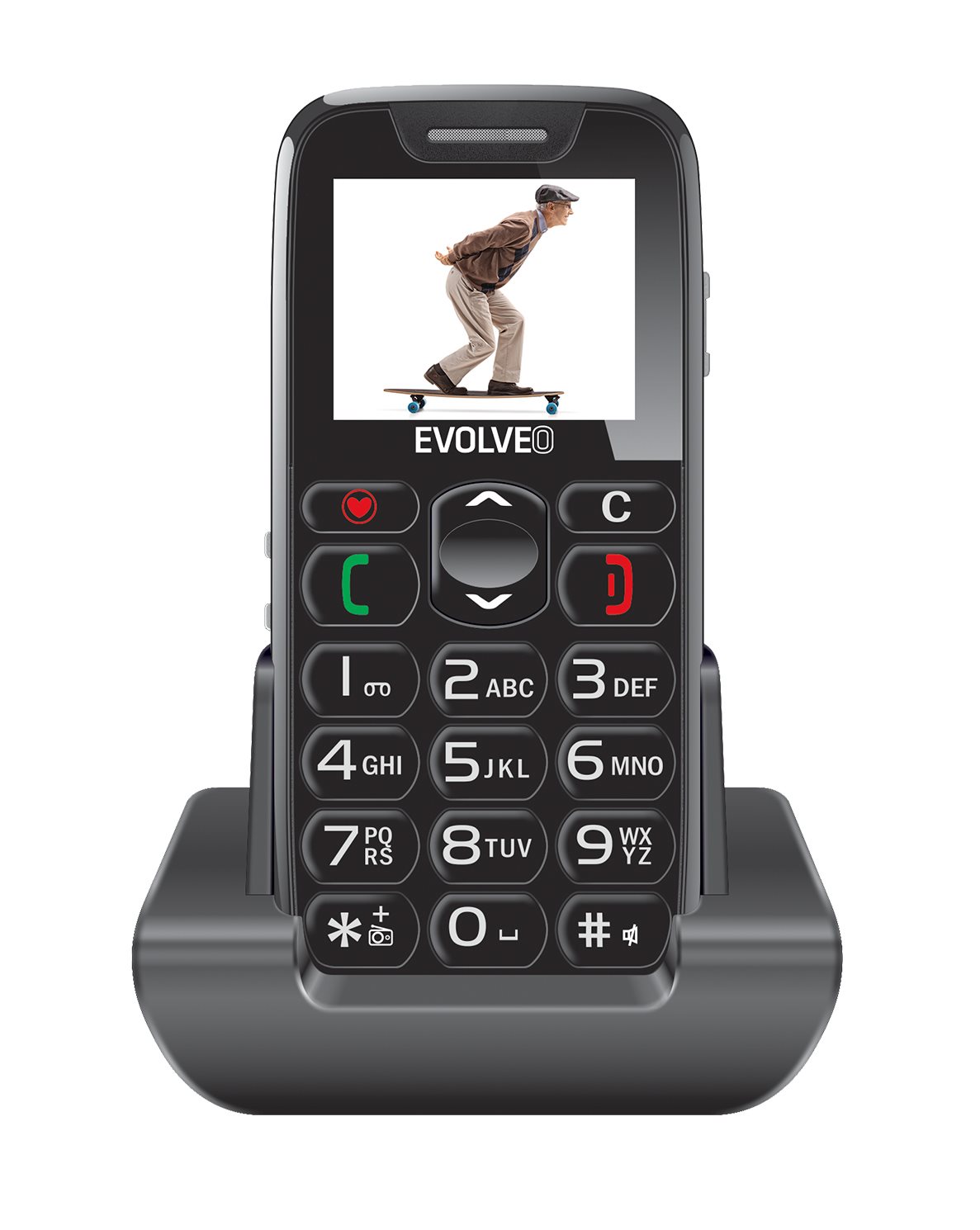 EVOLVEO EasyPhone, mobile phone for seniors with charging stand