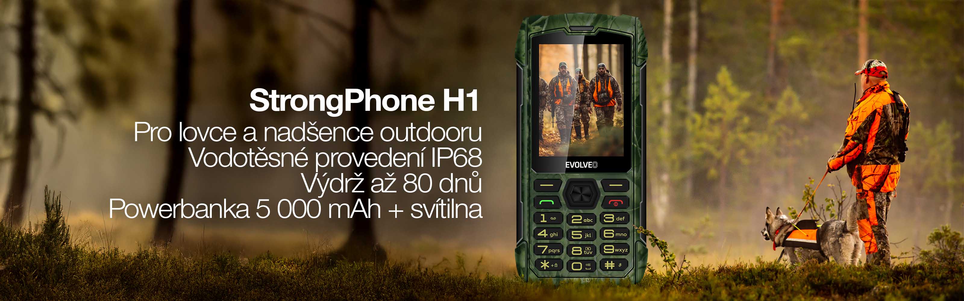 EVOLVEO StrongPhone H1, vodotěsný odolný Dual SIM telefon, lovecká kamufláž