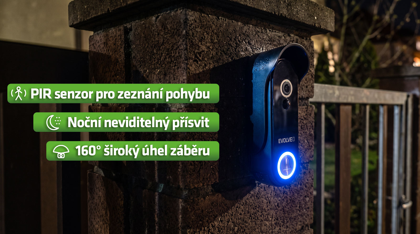 DoorPhone W8: PIR detekce pohybu, noční přísvit a úhel záběru 160°