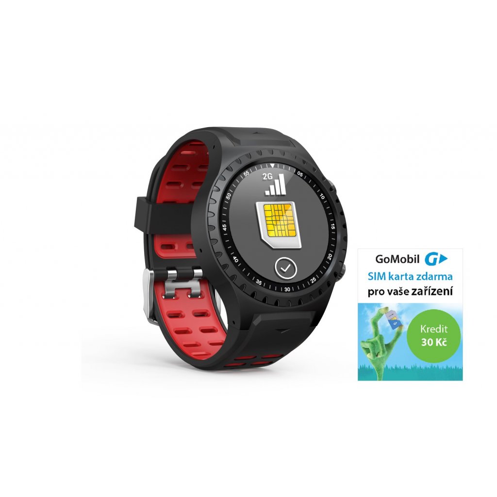 EVOLVEO SportWatch M1S GPS SIM chytre sportovni hodinky s podporou GSM SIM erveno erny pasek EVOLVEO.cz