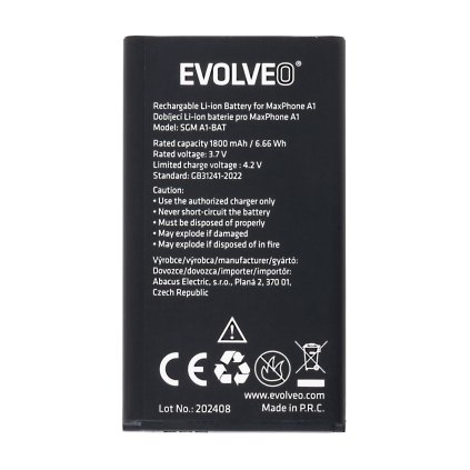 EVOLVEO orig. baterie 1800 mAh pro MaxPhone A1, StrongPhone Q1/Z4/W4
