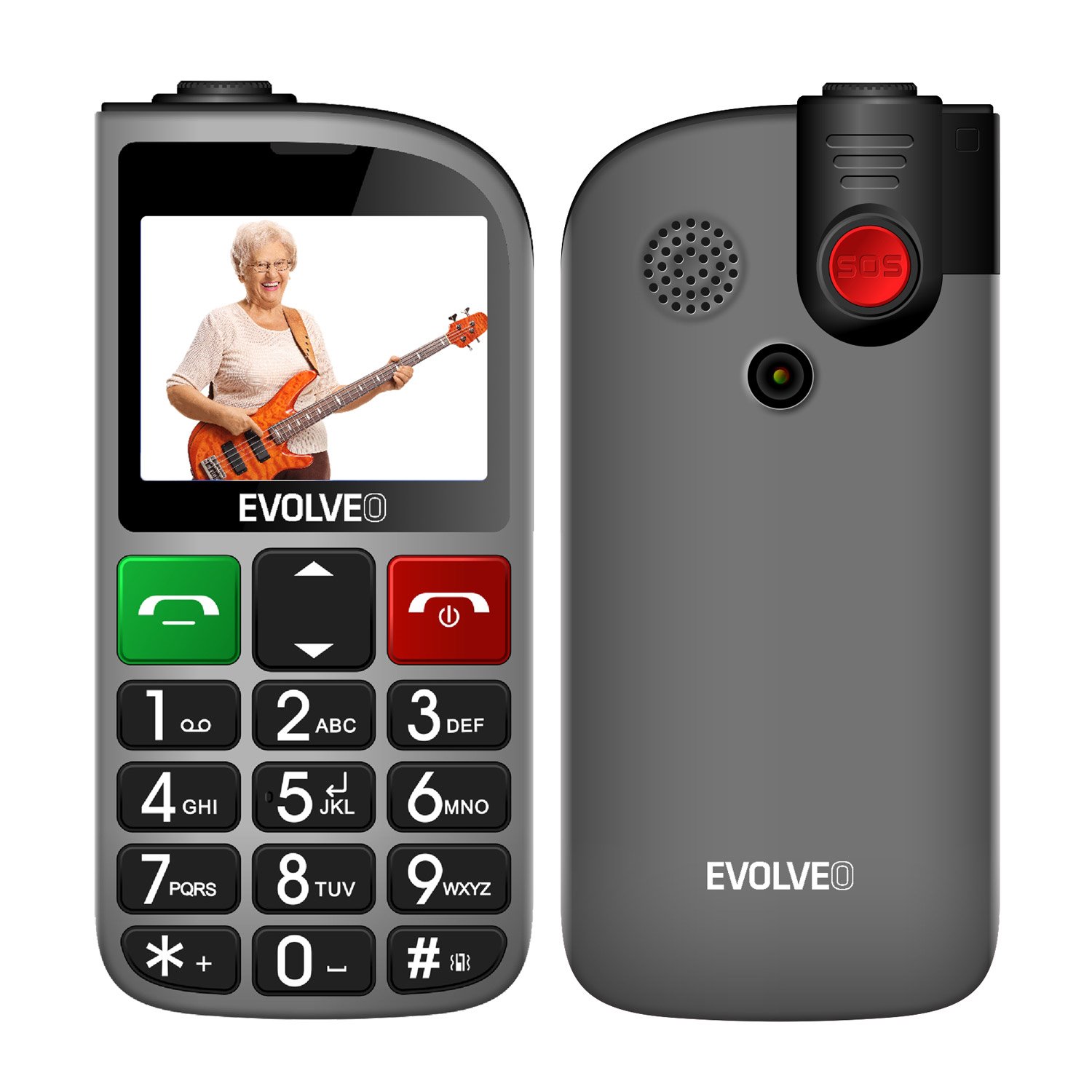 Levně EVOLVEO EasyPhone FM, mobilní telefon pro seniory s nabíjecím stojánkem (stříbrná barva)