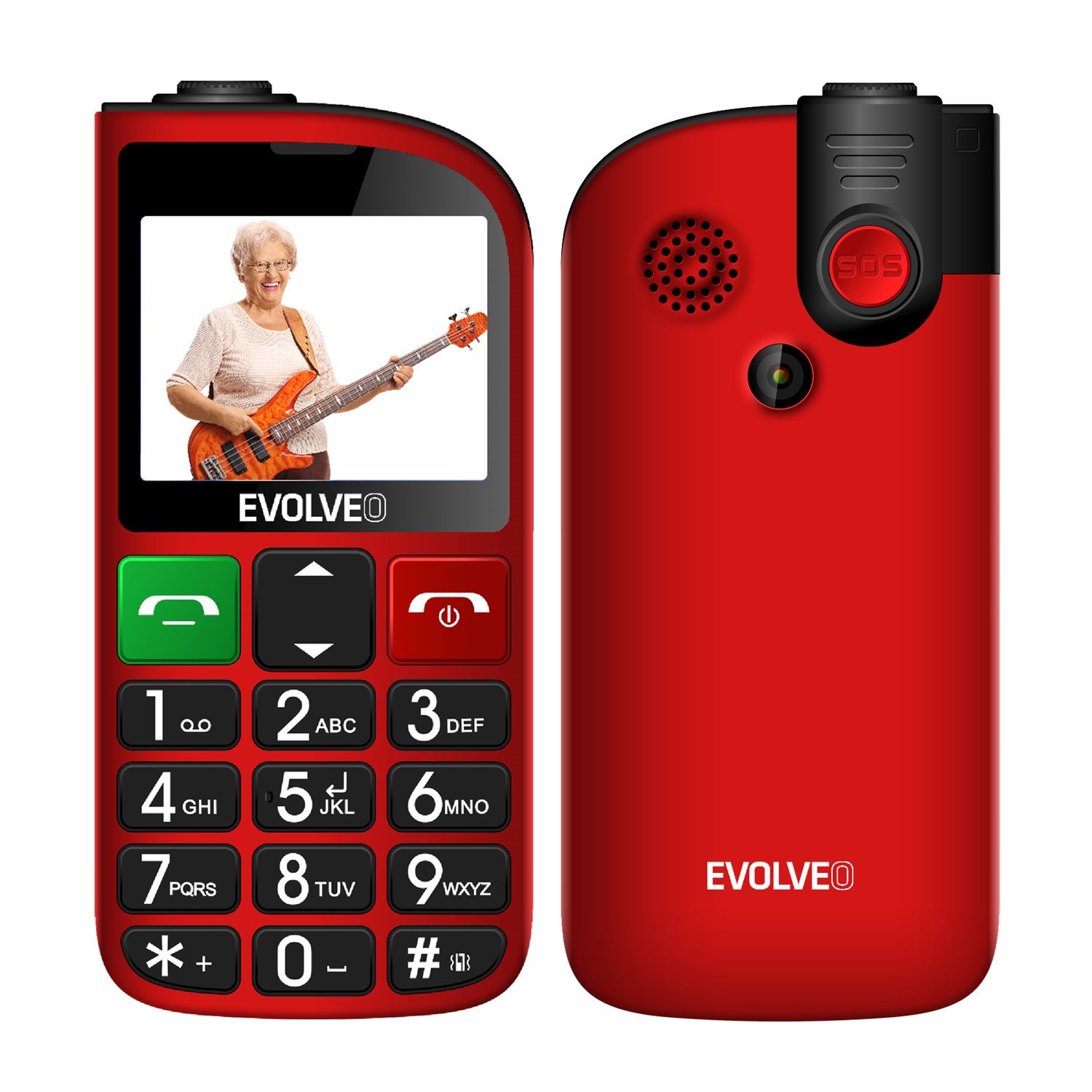 Levně EVOLVEO EasyPhone FM, mobilní telefon pro seniory s nabíjecím stojánkem (červená barva)