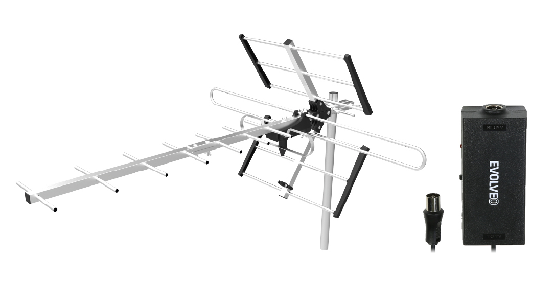 EVOLVEO Flexi 1A LTE, 37dBi, kabel 8,5, redukce IEC/F, DVB-T/T2 anténa se zesilovačem Amp 1 LTE