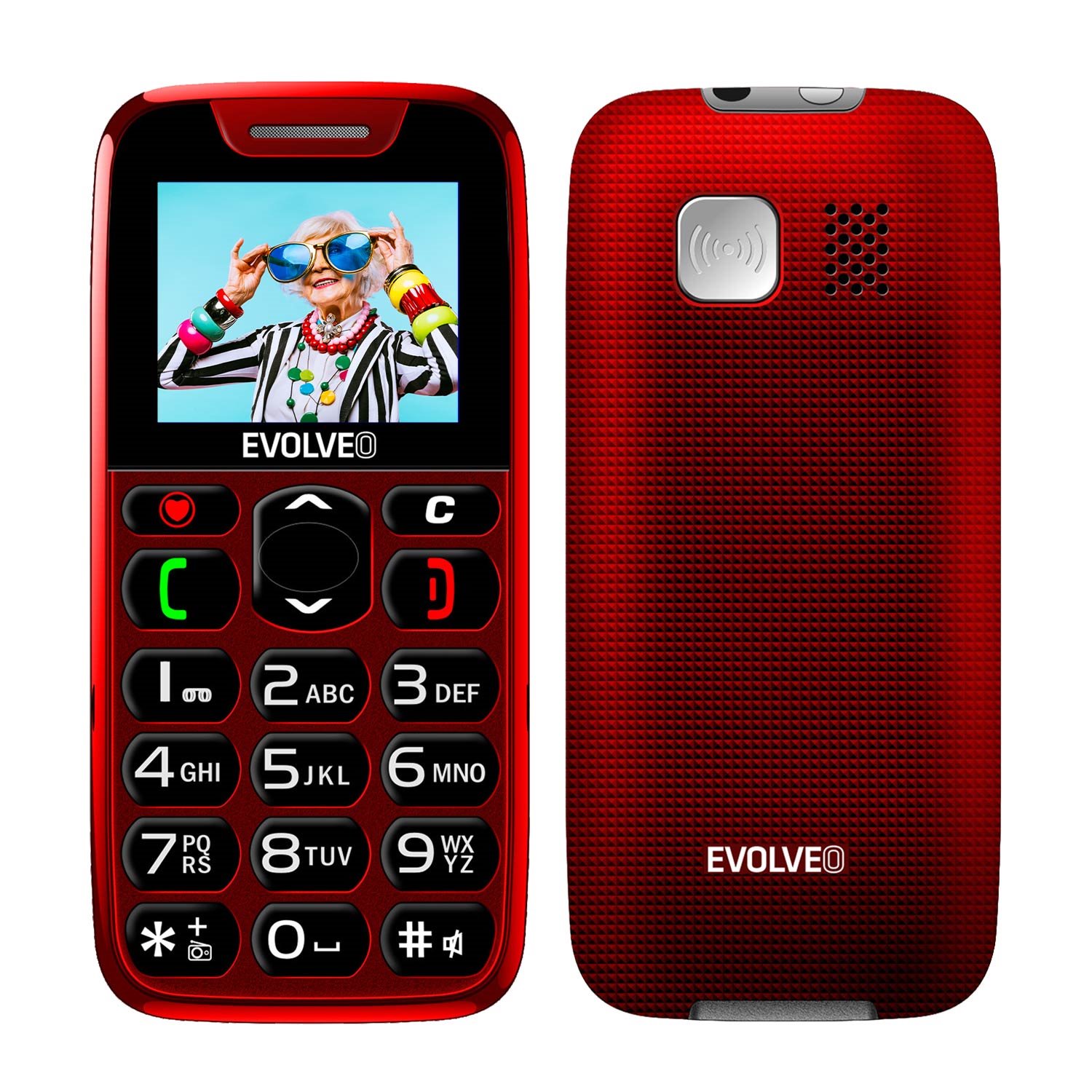 Levně EVOLVEO EasyPhone, mobilní telefon pro seniory s nabíjecím stojánkem (červená barva)