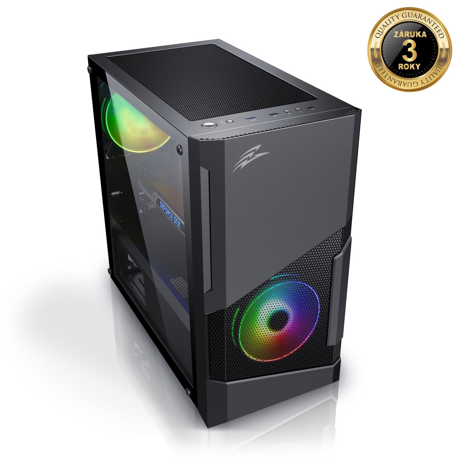 EVOLVEO M5, skříň mATX, 2x RGB ventilátor, sklo
