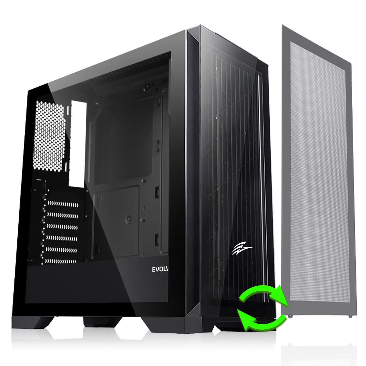 Levně EVOLVEO Ptero Q2, 2x čelní panel - sklo /mřížka, case ATX