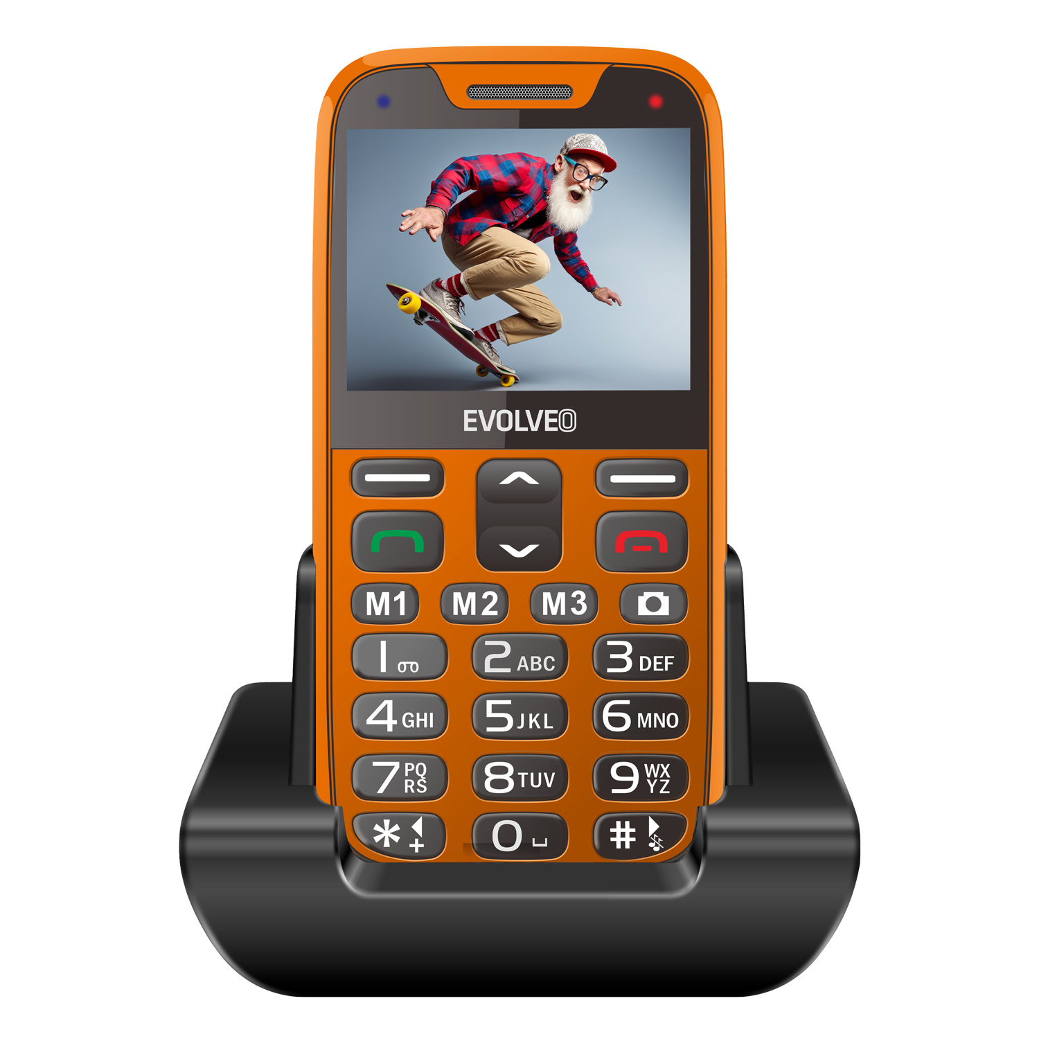 EVOLVEO EasyPhone XR, mobilní telefon pro seniory s nabíjecím stojánkem, oranžový