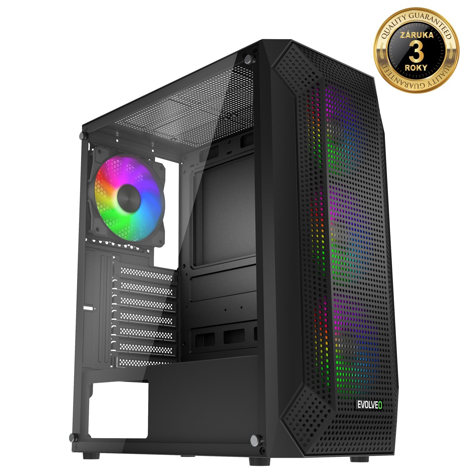 EVOLVEO Xenon, skříň ATX, 4x ARGB ventilátor 120mm, přední panel airflow mesh, černá