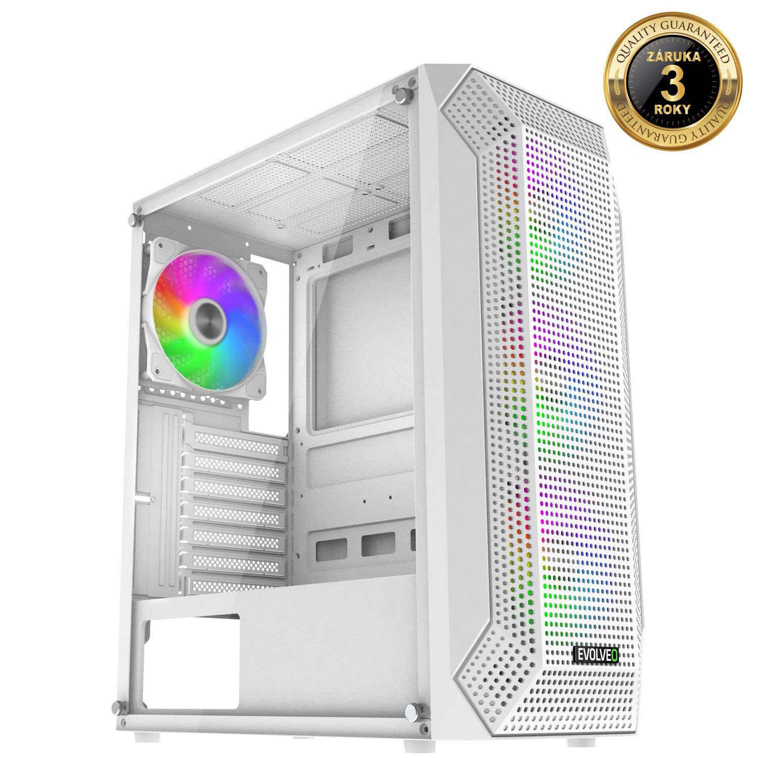 EVOLVEO Xenon, skříň ATX, 4x ARGB ventilátor 120mm, přední panel airflow mesh, bílá