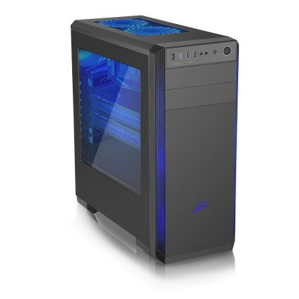 EVOLVEO T3, számítógépház ATX, 3x 120 mm kék ventilátor, akril