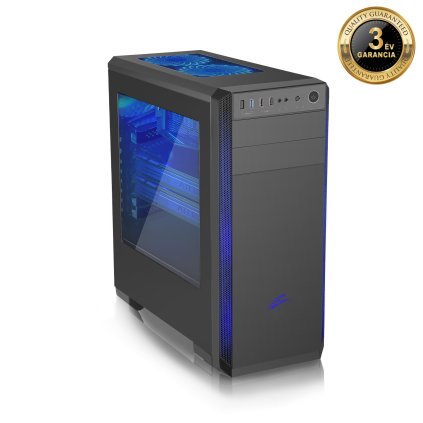 EVOLVEO T3, számítógépház ATX, 3x 120 mm kék ventilátor, akril