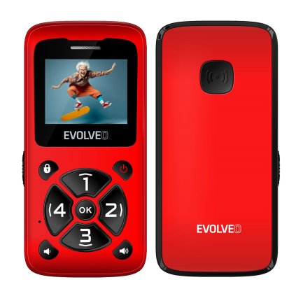 EVOLVEO EasyPhone ID, mobiltelefon időseknek, piros színű