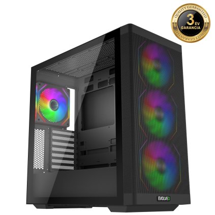EVOLVEO Scorpio, eATX/ATX ház, 4x ARGB ventilátor 120 mm, oldalsó panel edzett üveg + rácsos elülső panel
