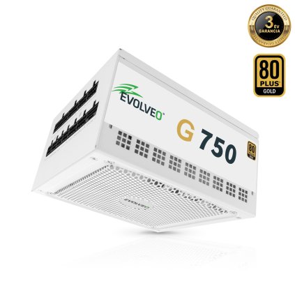 EVOLVEO G750 tápegység 750 W, 80+ GOLD, ATX 3.1, aPFC, 140 mm ventilátor, 3 év garancia, fehér
