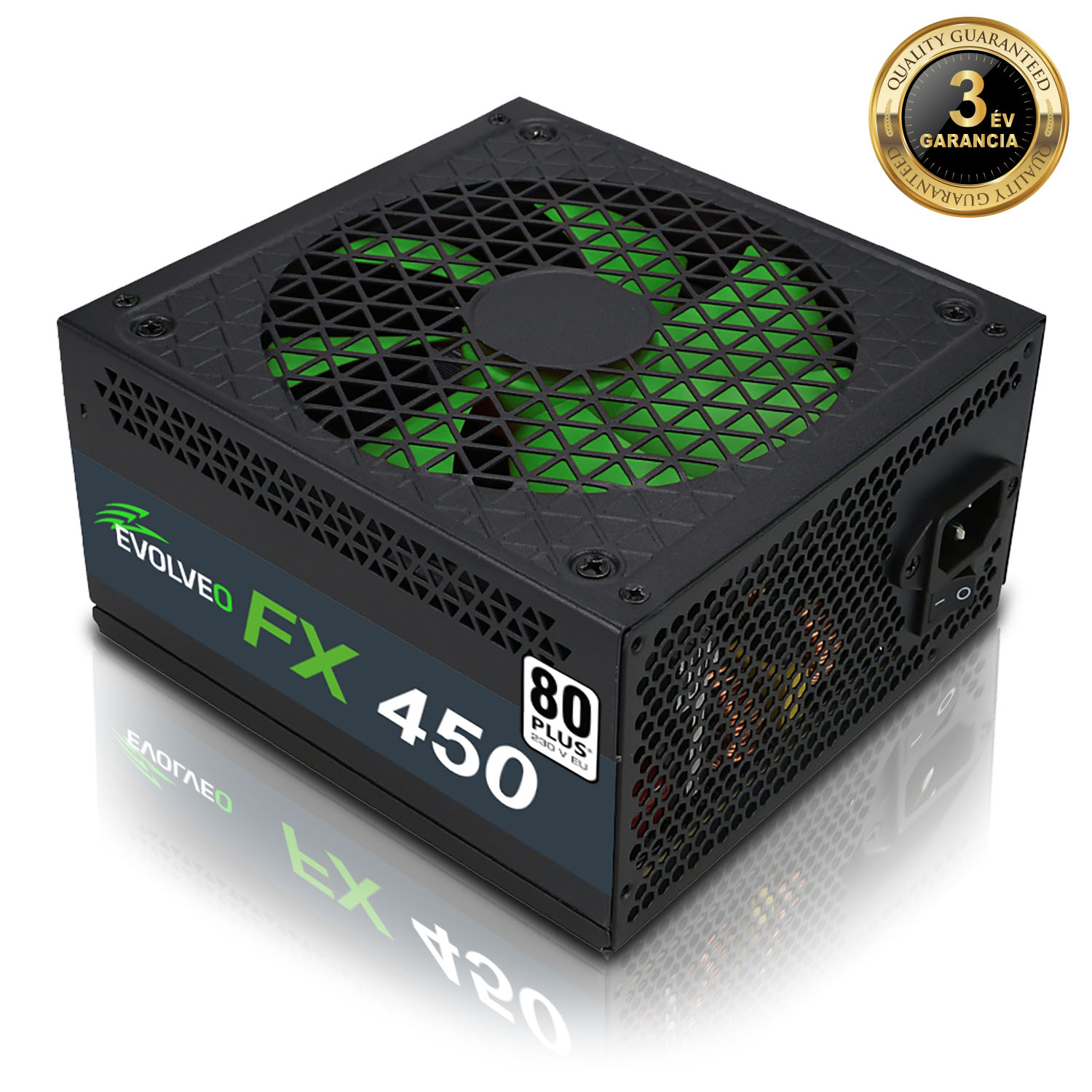 EVOLVEO FX 450, tápegység 450W ATX, 14cm, halk, 80+, ömlesztett állapotban