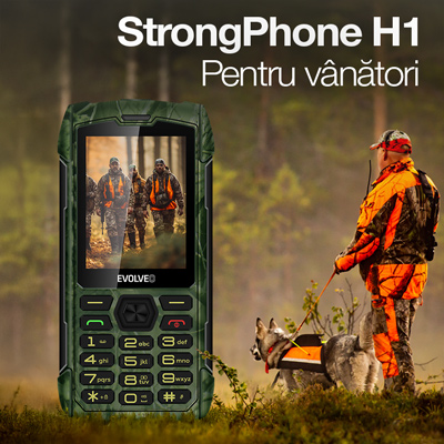 EVOLVEO StrongPhone H1, telefon Dual SIM rezistent și impermeabil, camuflaj de vânătoare