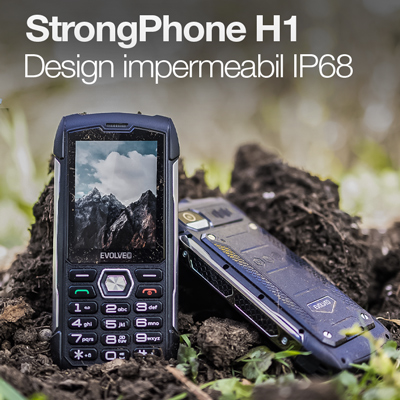 EVOLVEO StrongPhone H1, telefon dual SIM rezistent la apă și rezistent la apă, negru-argintiu