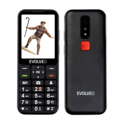 EVOLVEO EasyPhone LT, telefon mobil pentru seniori cu suport de încărcare (negru)