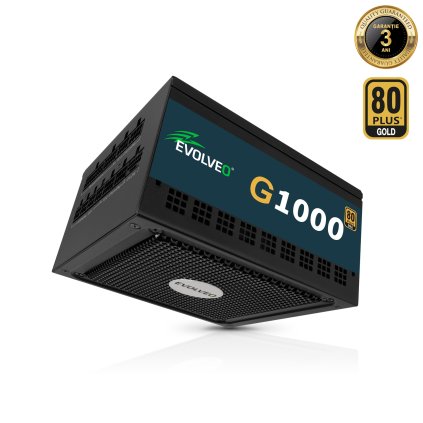 EVOLVEO G1000 PCIe 5.0, sursă de alimentare ATX 3.0 de 1000W, 80+ GOLD, aPFC, ventilator de 140mm, garanție 3 ani