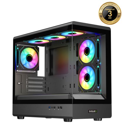 EVOLVEO Ursus, carcasă mATX, 6x ventilator ARGB 120mm, panou lateral + frontal din sticlă